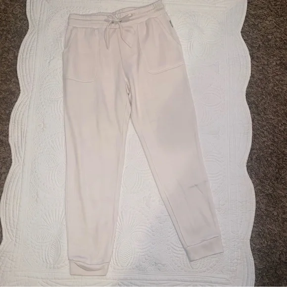 Rae Dunn womens off white jogger sweatpants with pockets and drawstring tie - Picture 4 of 9